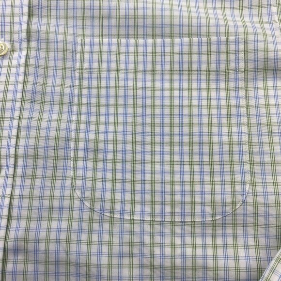 Brooks Brothers Button Up Shirt Men 15-32 Slim Fit Non-Iron White Green Check - Picture 2 of 9